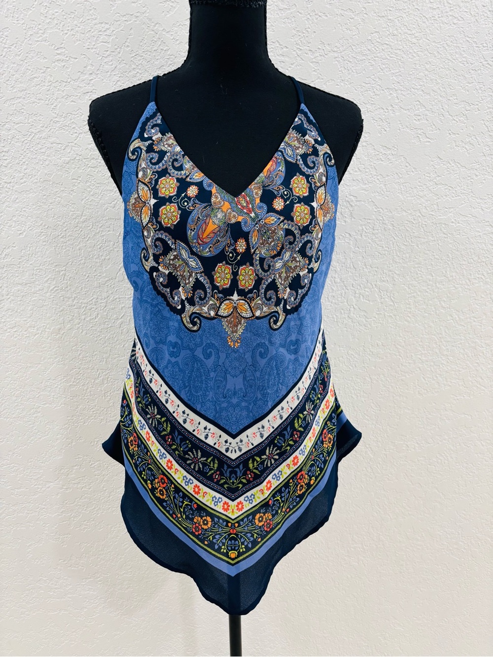 BCX Juniors' Scarf-Style Printed Sleeveless Top.